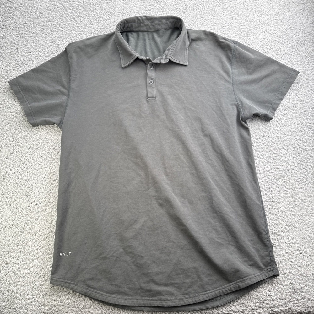 BYLT Performance Polo Mens Large Gray Solid Stretch Short Sleeve Golf Shirt